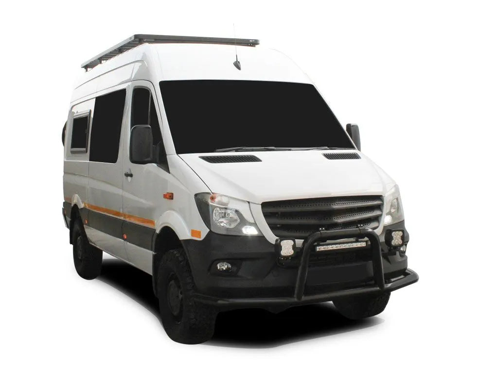 Mercedes-Benz Sprinter 144"/170" / L2/L3 / MWB/LWB Wheelbase w/OEM Tracks (2006-Current) Slimline II Roof Rack Kit / Tall Front View