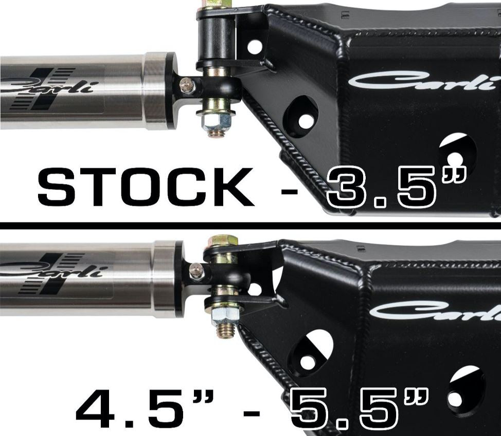 '05-22 Ford F-250/350 Carli Low Mount Steering Stabilizer Stock Comparison