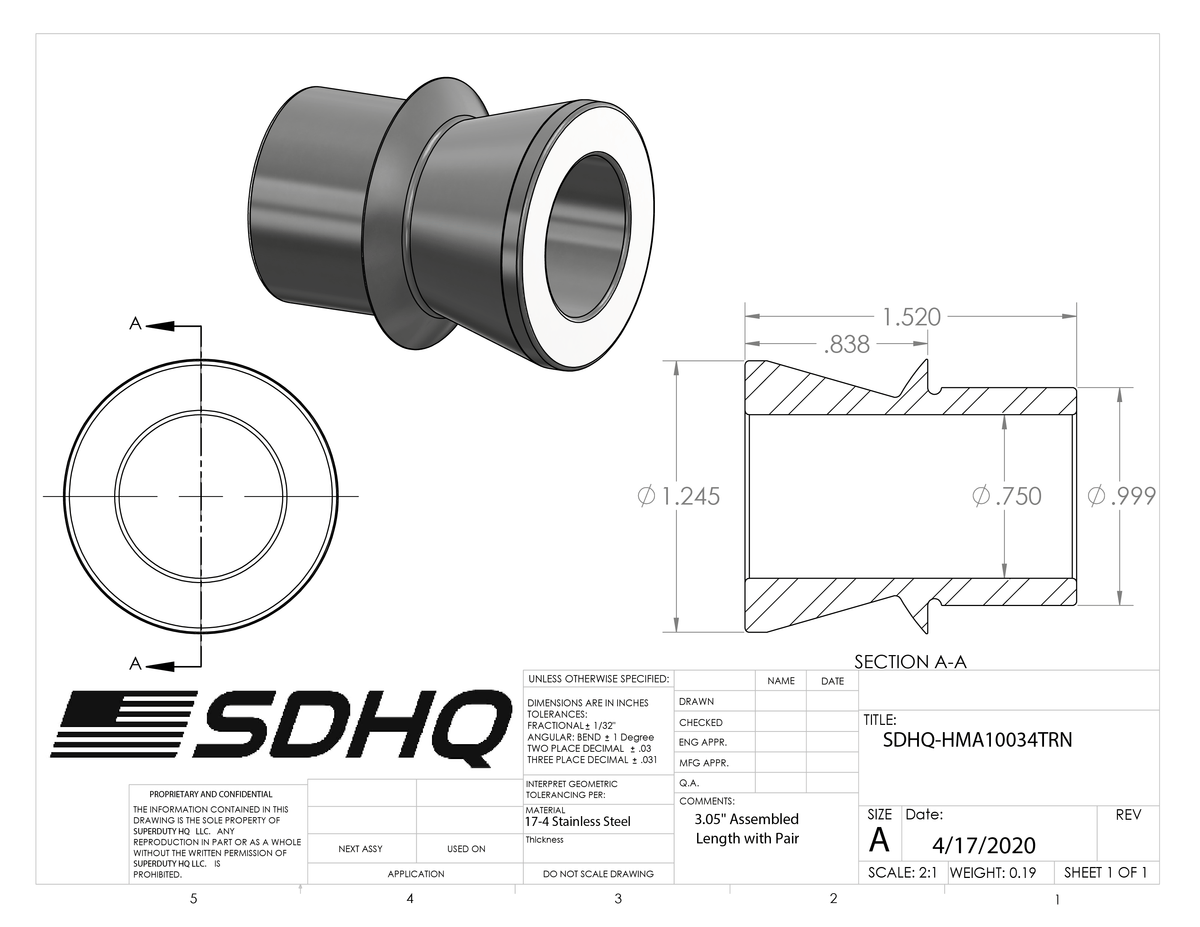 1"-3/4" High Misalignment Spacer Misalignment Spacer SDHQ Off Road 1.52" Tall