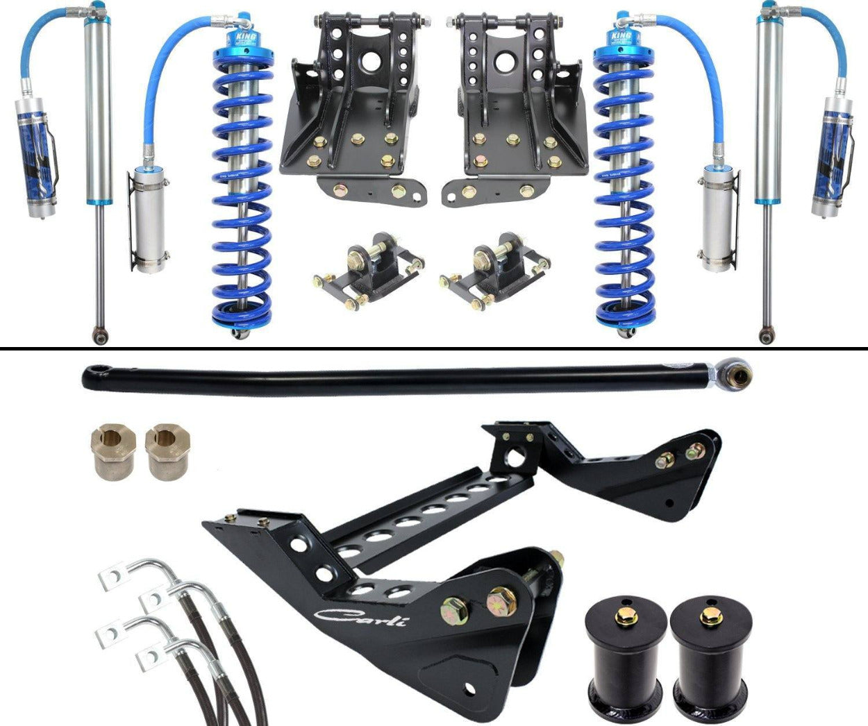 '11-16 Ford F250/350 2.5 Coilover System-4.5" Lift Display of Included parts