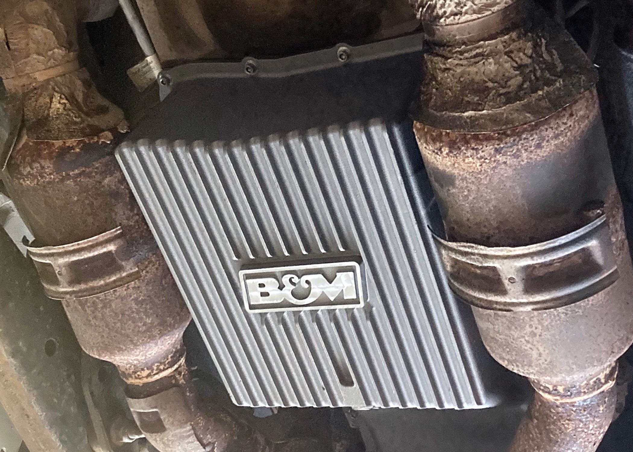 '11-21 Ford F250/F350 B&M HI-TEK Deep Transmission Pan Natural Drivetrain B&M display on Vehicle