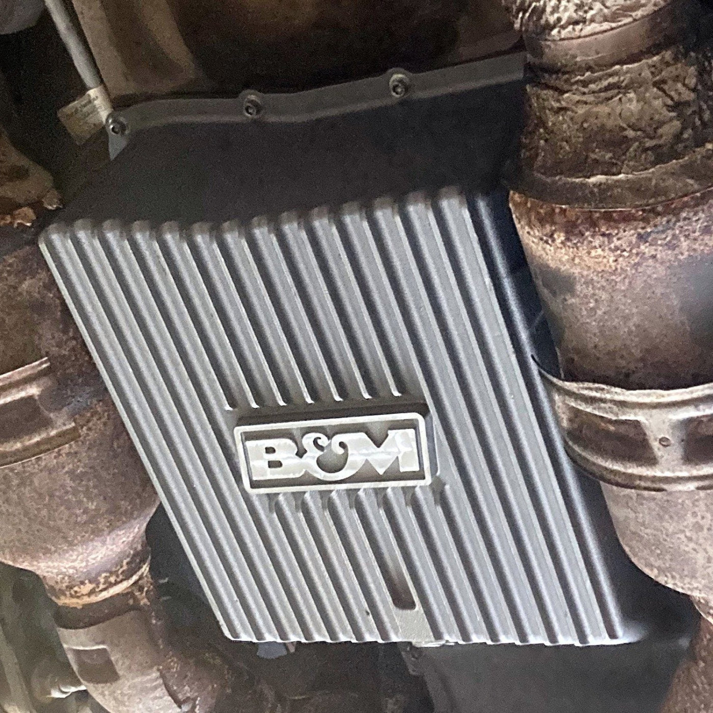 '11-21 Ford F250/F350 B&M HI-TEK Deep Transmission Pan Natural Drivetrain B&M display on Vehicle