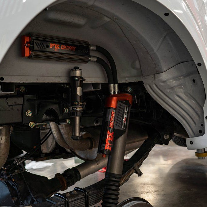 '19-20 Ford Raptor Fox Factory Race Series 3.0 Live Valve Internal Bypass Coilovers & PB Rear Shock Package Display on Vehicle