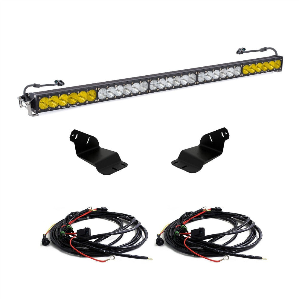 '21-23 Ford Bronco 50" OnX6+ Dual Control LED Roof Bar Kit Lighting Baja Designs Display of included Parts