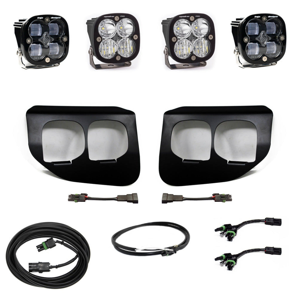 '20-22 Ford F250/350 Baja Designs Squadron PRO/SAE Dual Fog Light Kit Display of Included Parts