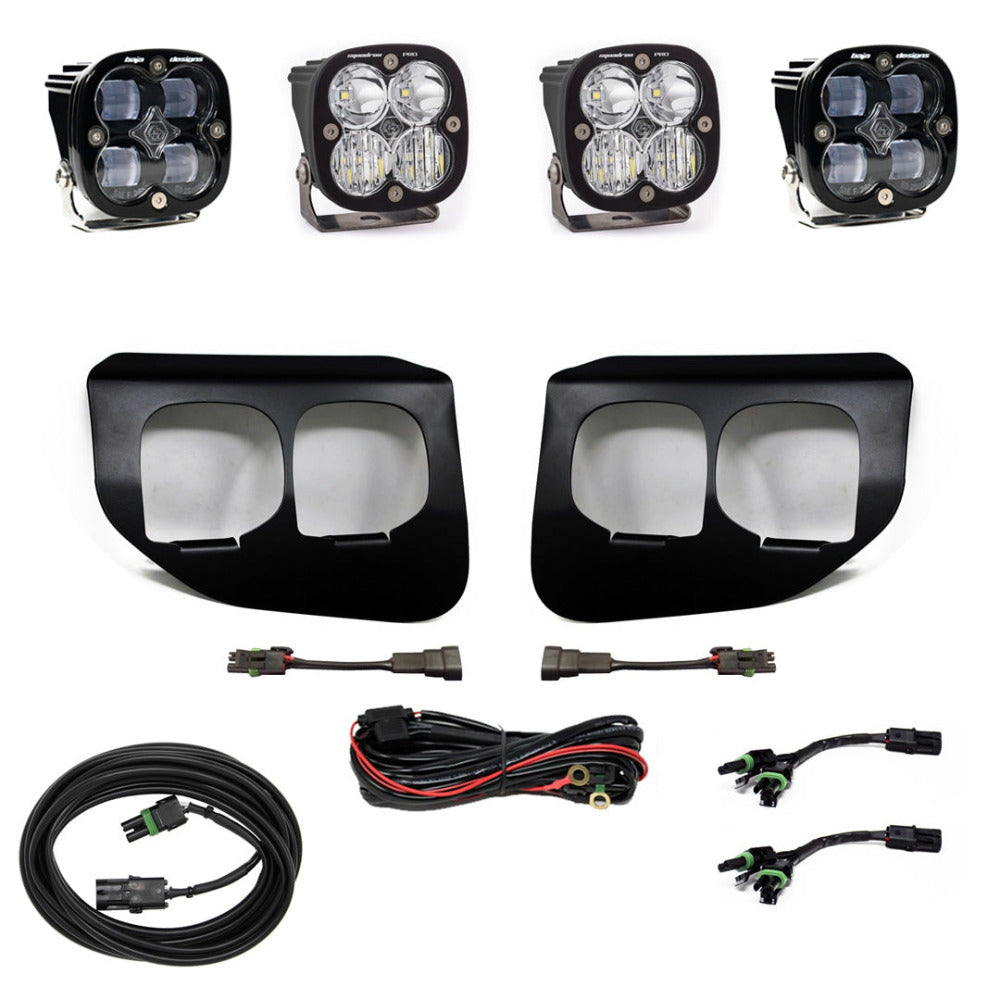 '20-22 Ford F250/350 Baja Designs Squadron PRO/SAE Dual Fog Light Kit Display of Included Parts