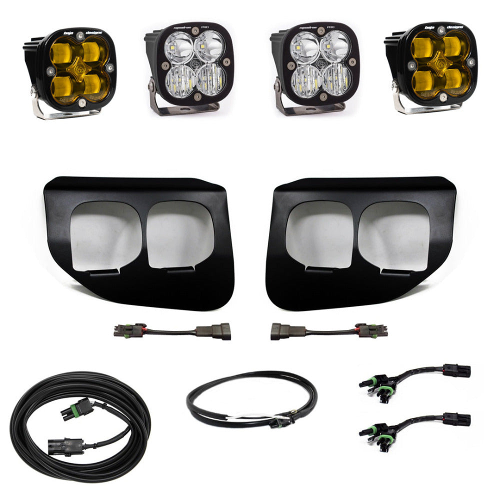 '20-22 Ford F250/350 Baja Designs Squadron PRO/SAE Dual Fog Light Kit Display of Included Parts