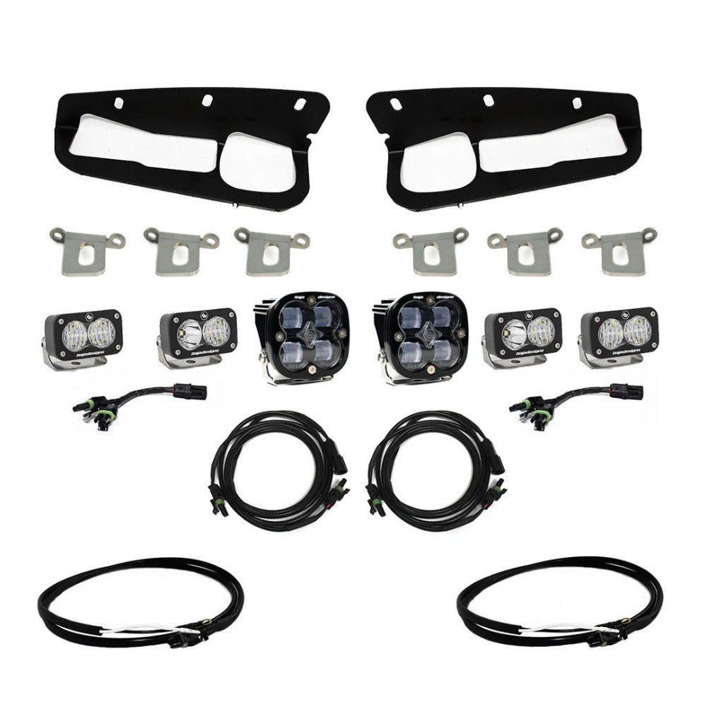 '21-23 Ford Bronco Baja Designs SAE Fog Light Pocket Kit Display of Included Parts