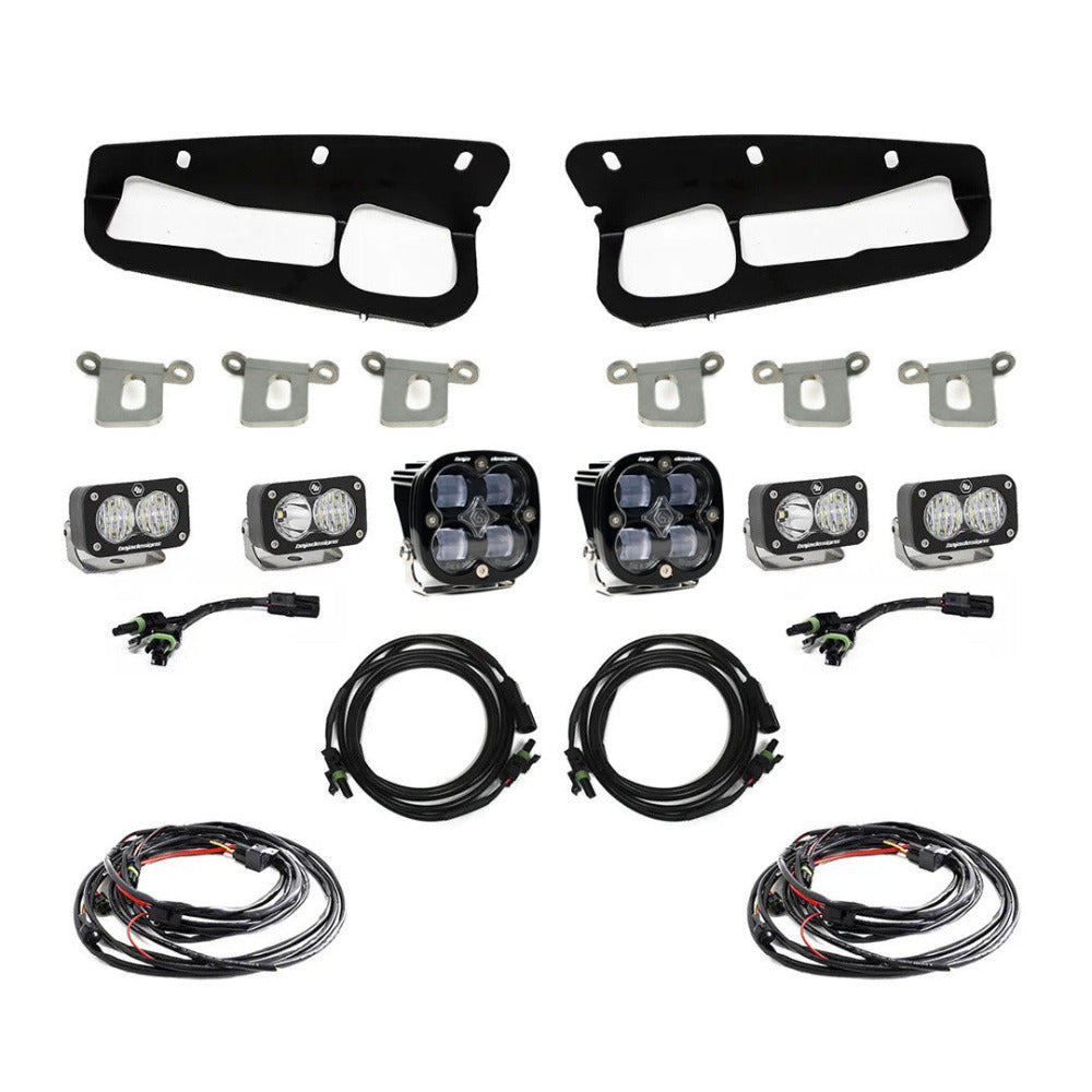 '21-23 Ford Bronco Baja Designs SAE Fog Light Pocket Kit Display of Included Parts