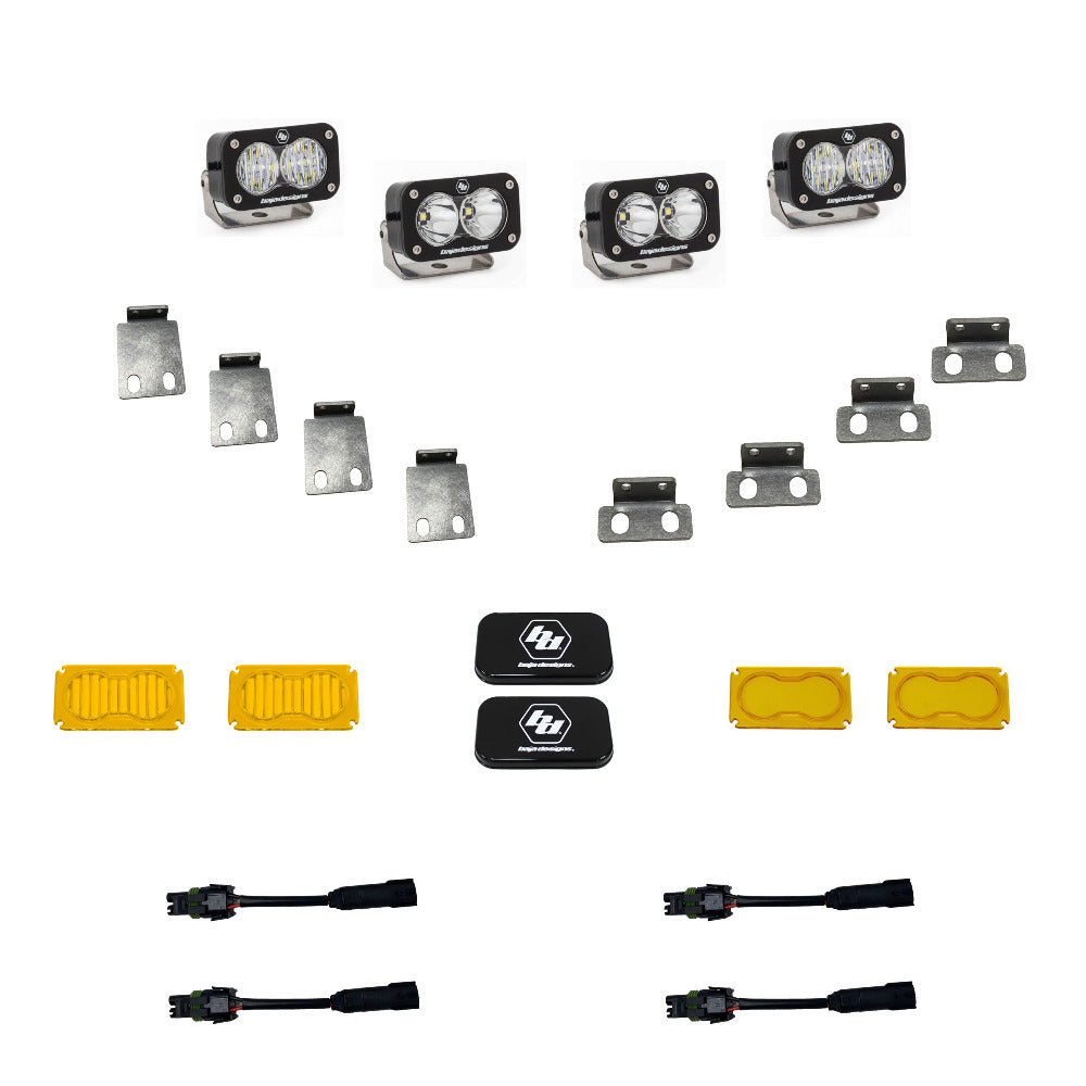 '21-22 Ford Raptor Baja Designs S2 Pro Fog Light Pocket Kit Display of Included Parts