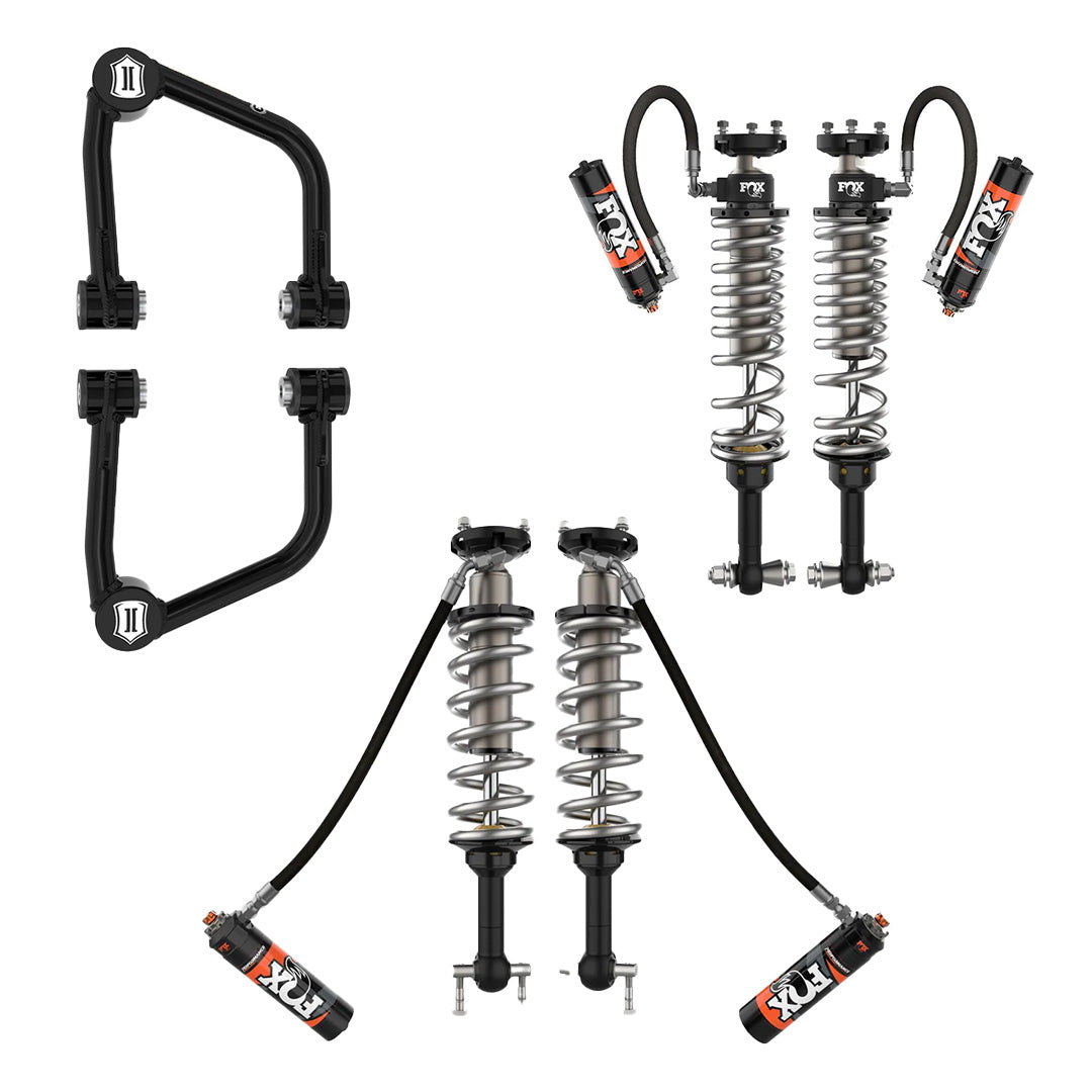 '21-23 4 Door Ford Bronco Front and Rear Fox Performance Elite Series RR 2.5 Coilovers with Upper Control Arms Display of Included Parts