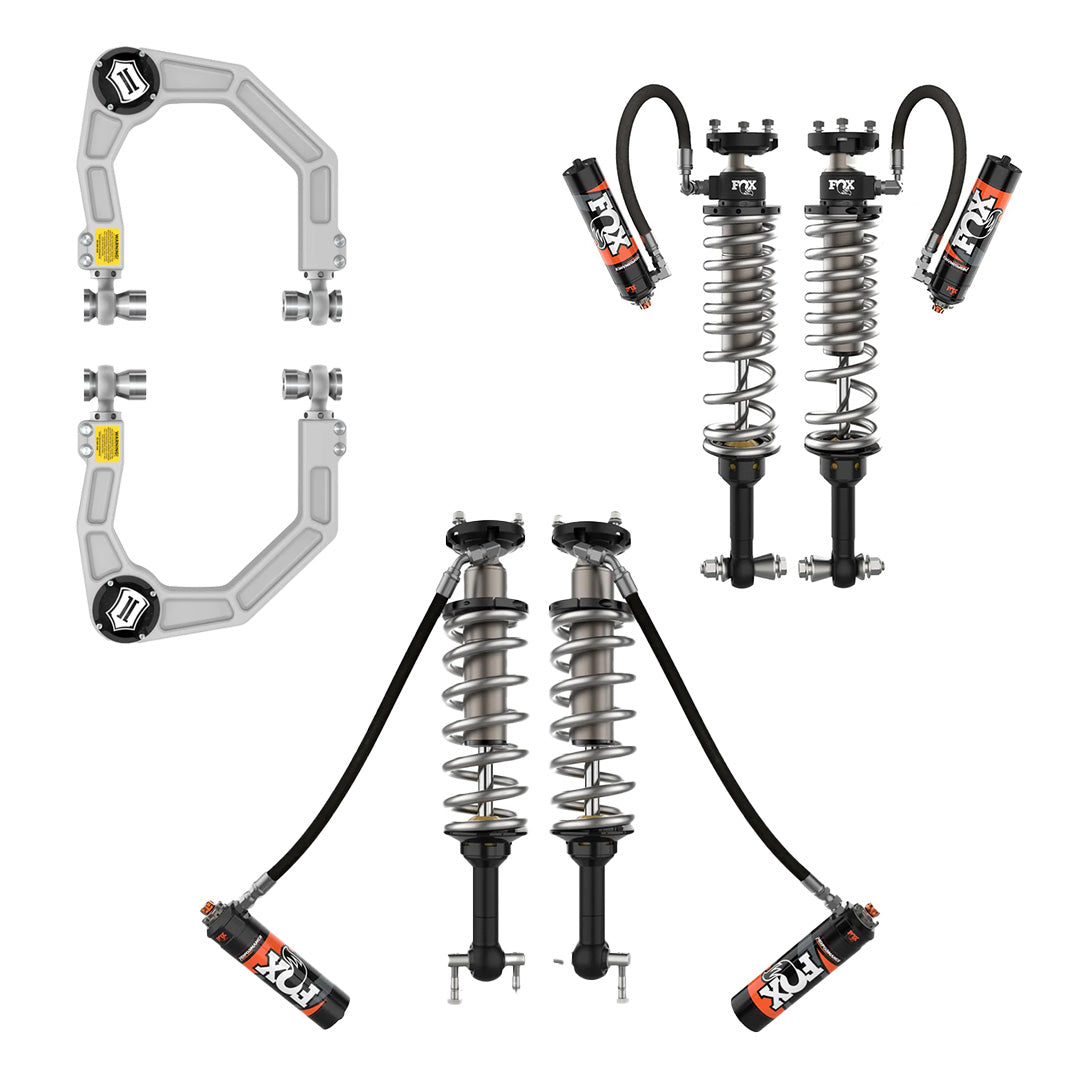 '21-23 4 Door Ford Bronco Front and Rear Fox Performance Elite Series RR 2.5 Coilovers with Upper Control Arms Display of Included parts