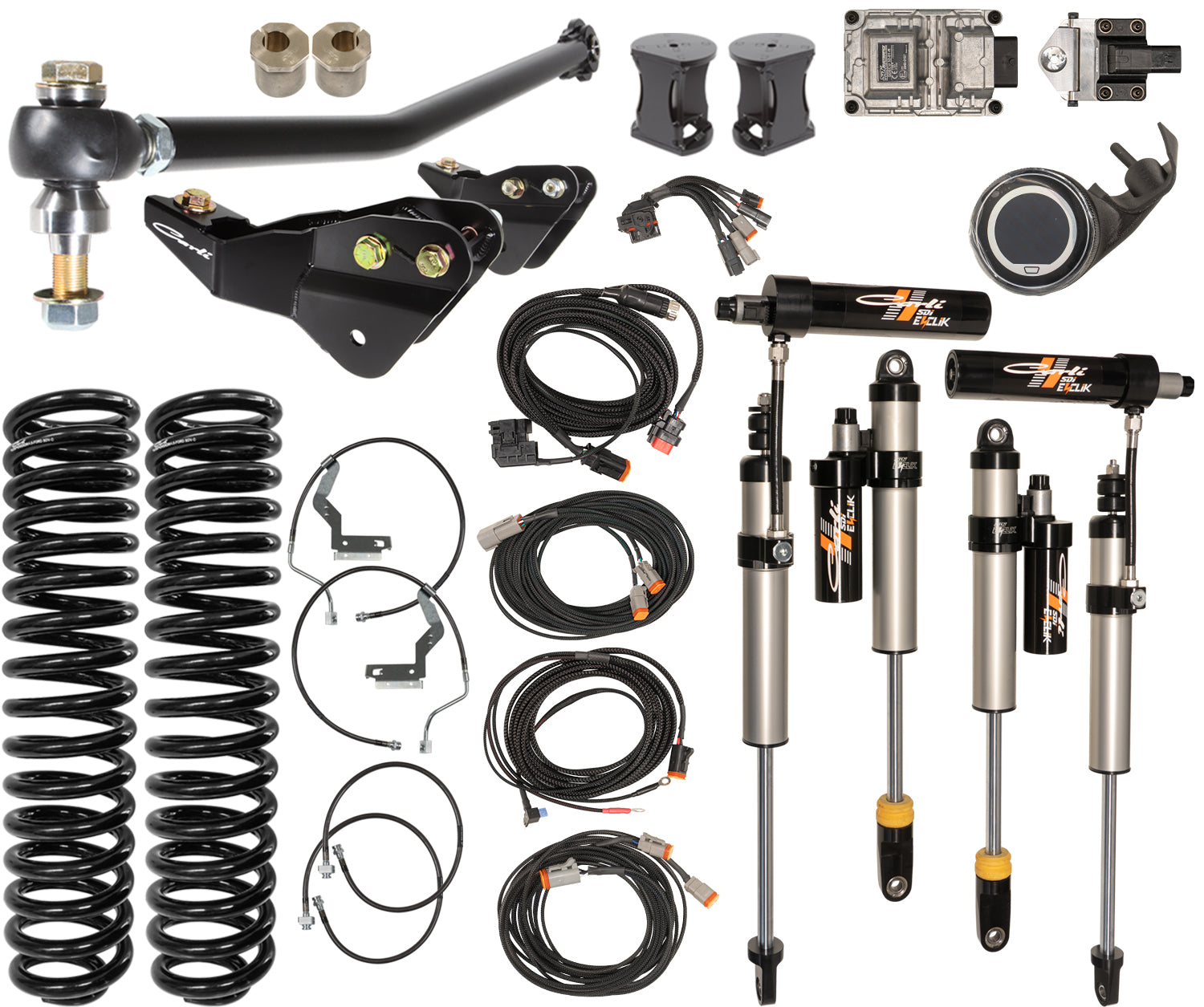 '17-22 Ford F250/350 Carli E-Venture Suspension System-2.5" Lift Display of Included Parts