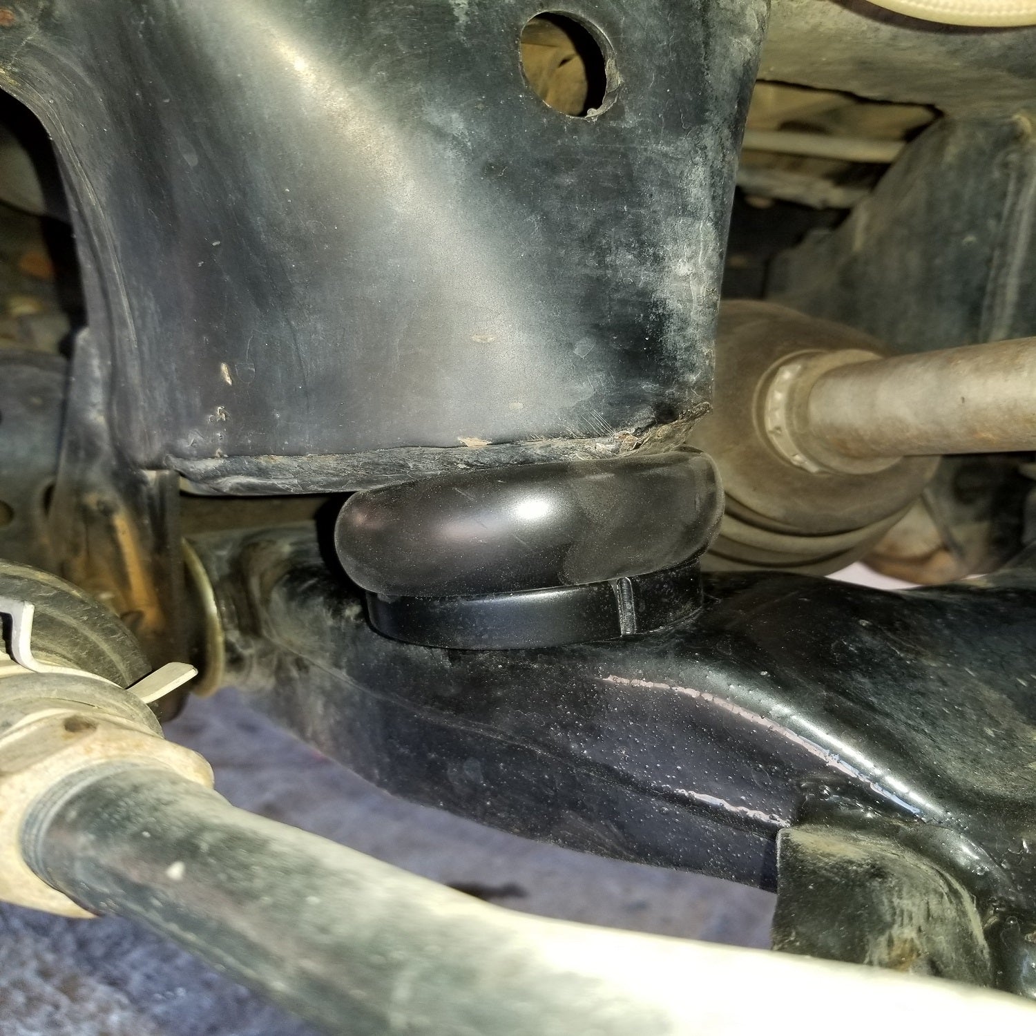 '95-04 Toyota Tacoma DuroBumps Front Bump Stops - DBF24R Close-up Display on Vehicle