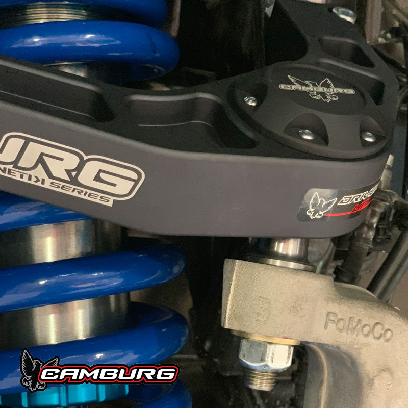 '21-24 Ford F-150 Camburg Kinetik Billet Upper Control Arms Close-up Display on vehicle