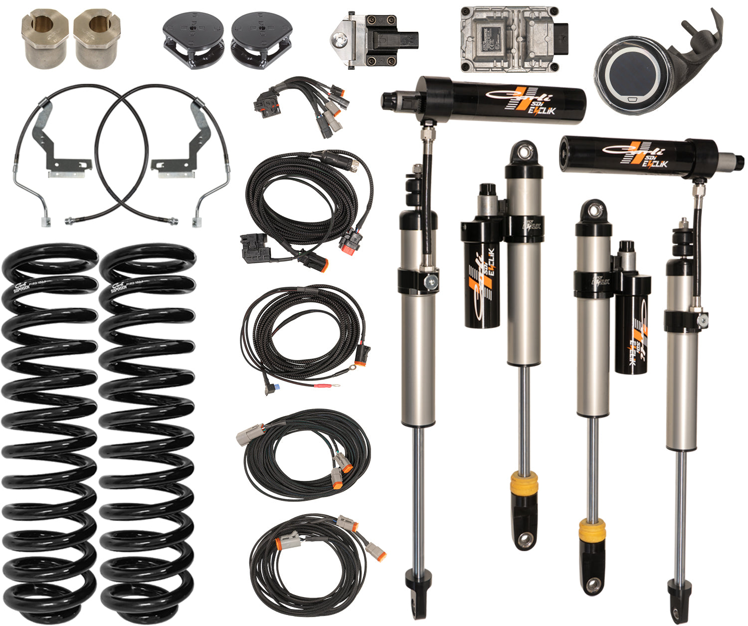 '17-22 Ford F250/350 Carli E-Venture Suspension System-2.5" Lift Display of Included Parts