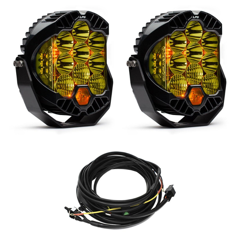 LP9 Pro LED Lights - Pair Lighting Baja Designs Display of included parts