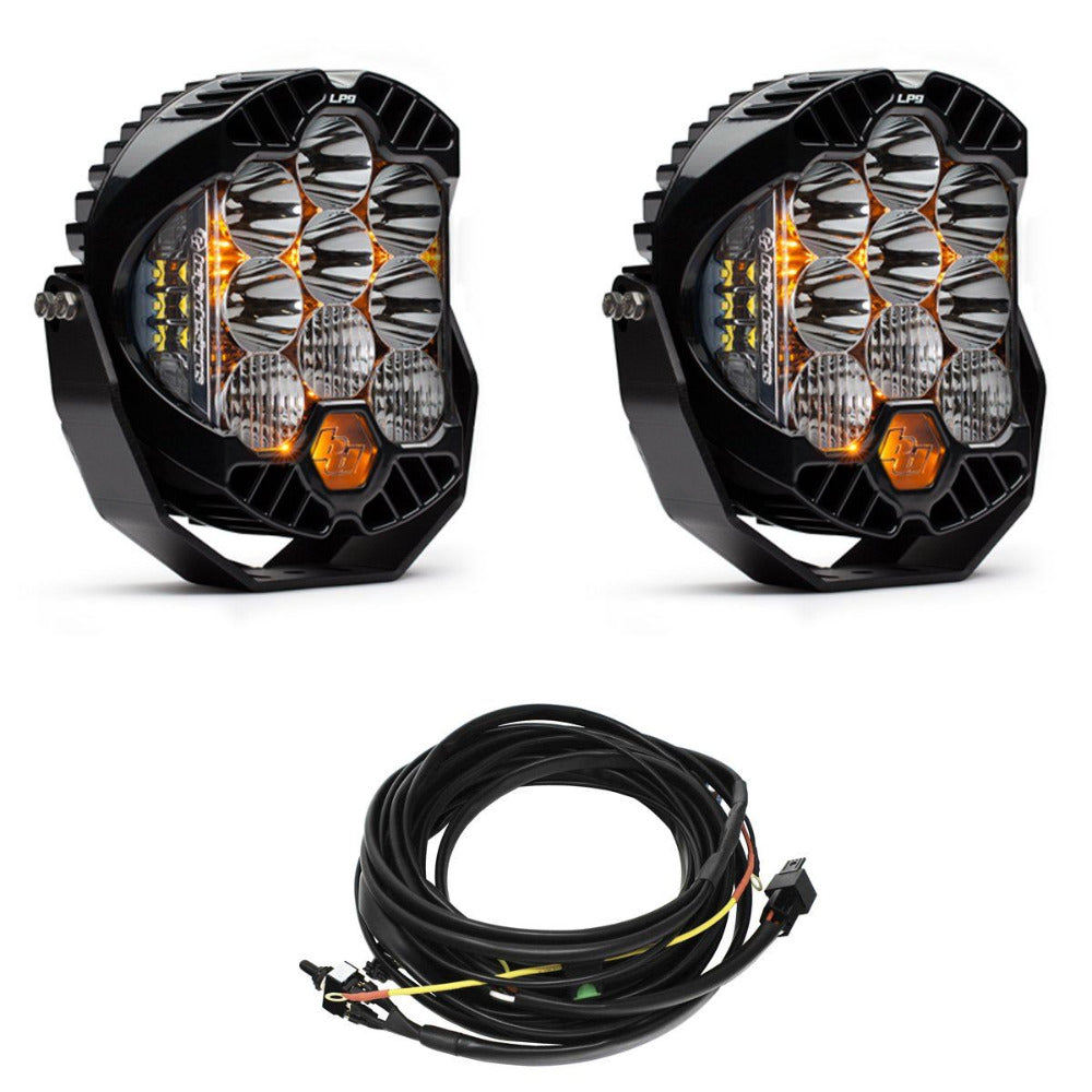 LP9 Pro LED Lights - Pair Lighting Baja Designs Display of Included Parts