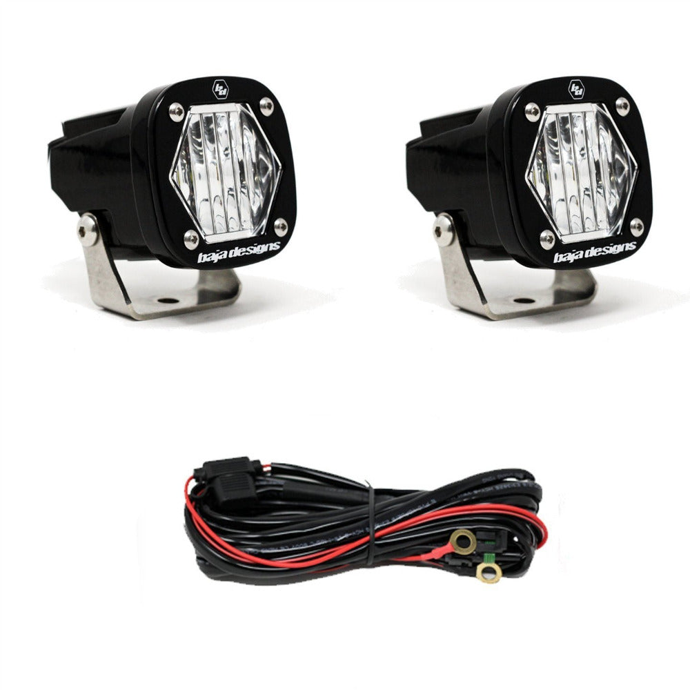 S1 Series LED Light - Pair Lighting Baja Designs Wide Cornering Display of Included Parts