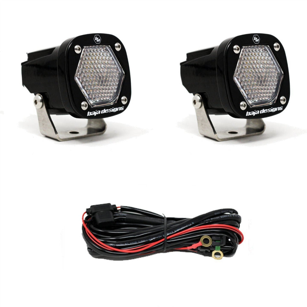 S1 Series LED Light - Pair Lighting Baja Designs Work/Scene Display of Included Parts