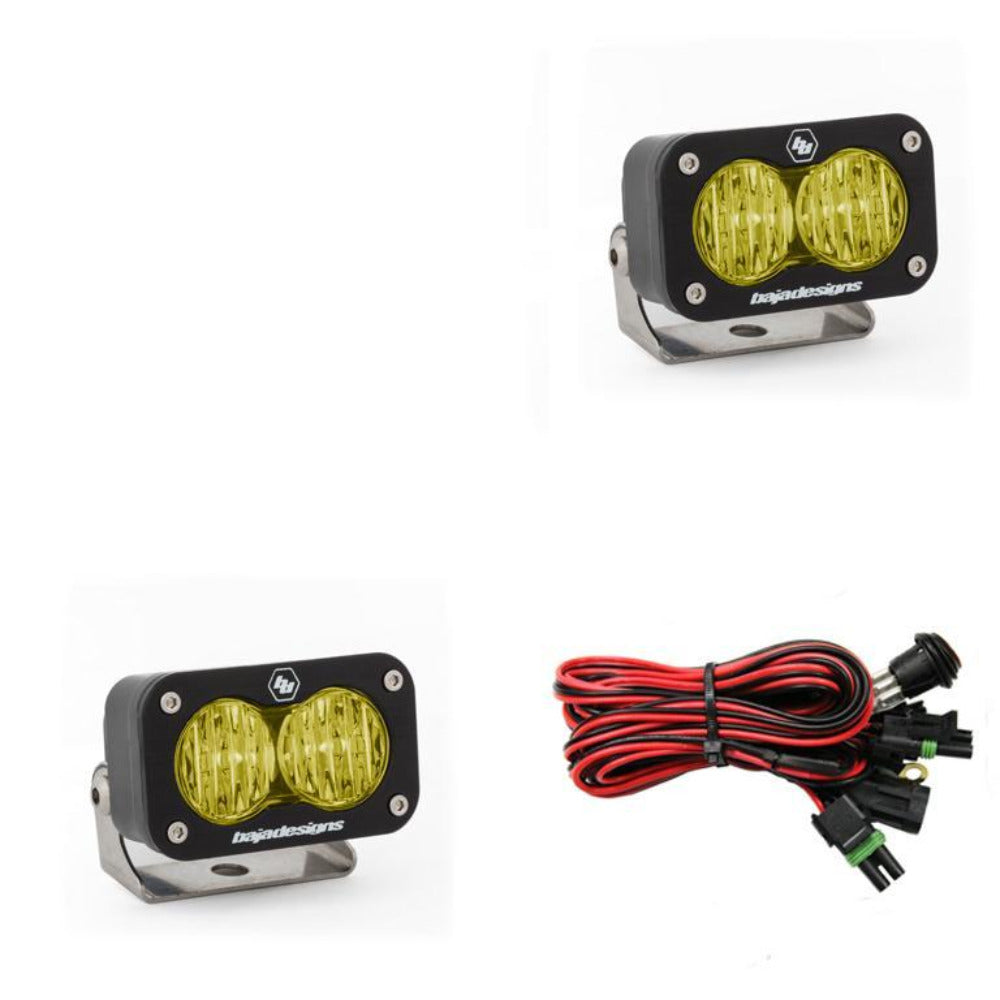 S2 Sport LED Light - Pair Lighting Baja Designs Amber Wide Cornering  Display of Included Parts