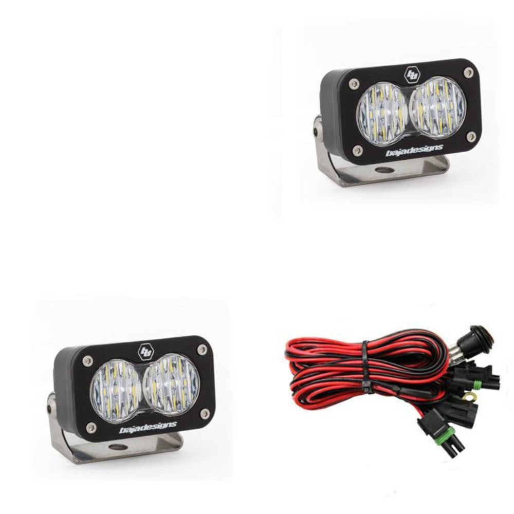 S2 Sport LED Light - Pair Lighting Baja Designs Clear Wide Cornering Display of Included Parts