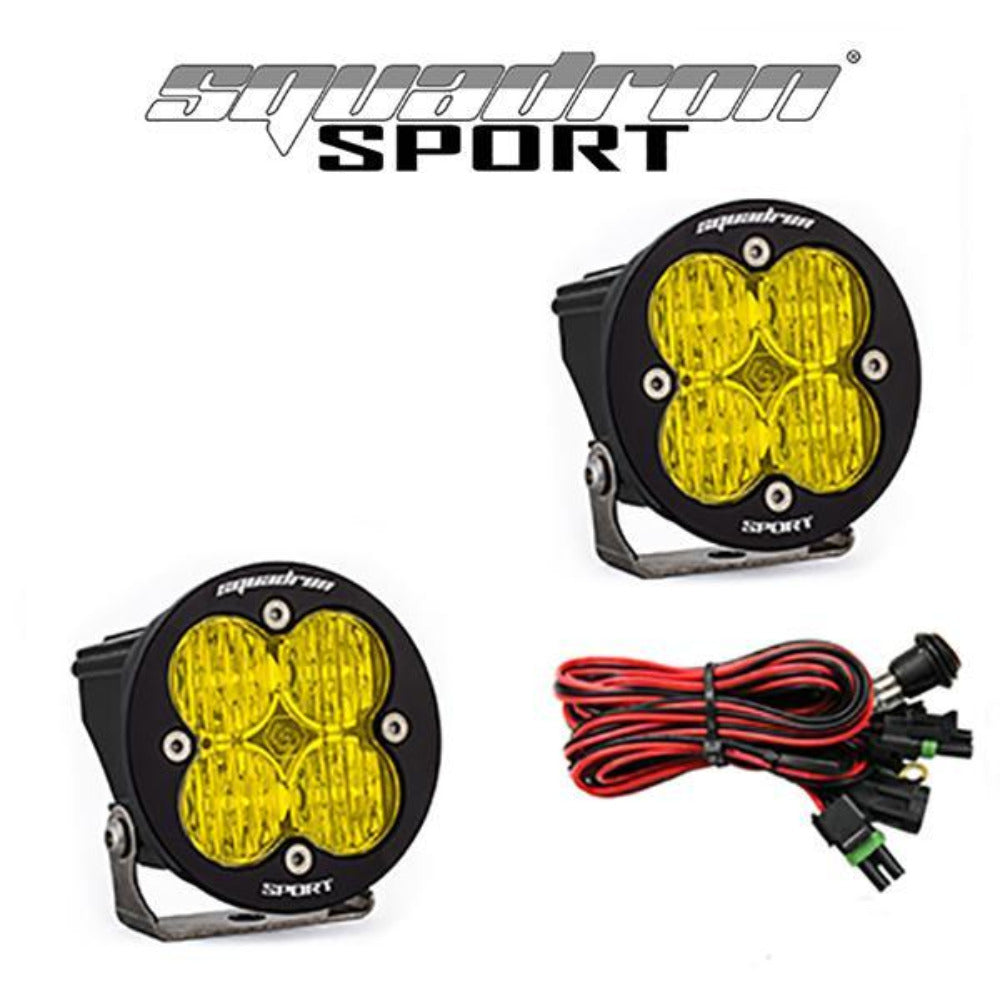 Squadron Sport-R LED Light | Pair Lighting Baja Designs Display of Included Parts