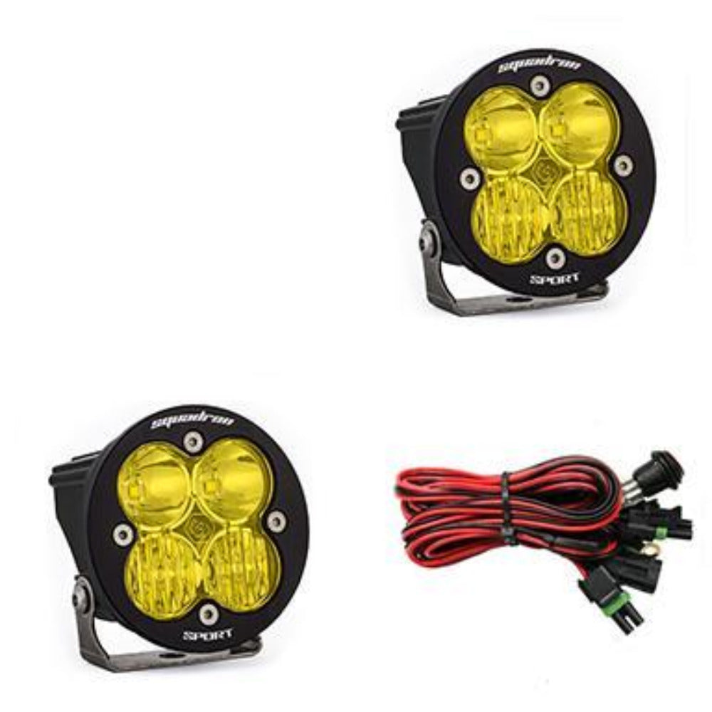 Squadron Sport-R LED Light | Pair Lighting Baja Designs Amber Driving/Combo Display of Included Parts