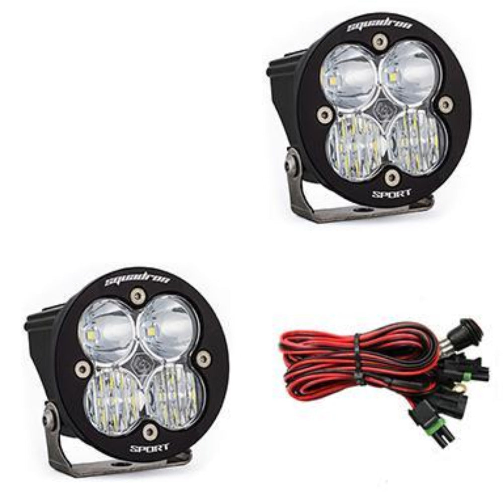 Squadron Sport-R LED Light | Pair Lighting Baja Designs Clear Driving/Combo Display of Included Parts