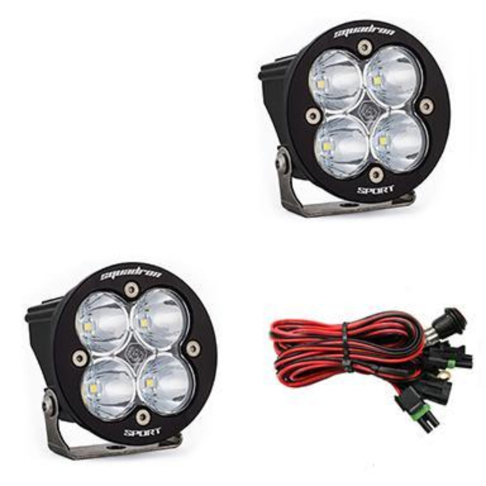 Squadron Sport-R LED Light | Pair Lighting Baja Designs Clear Spot Display of Included Parts