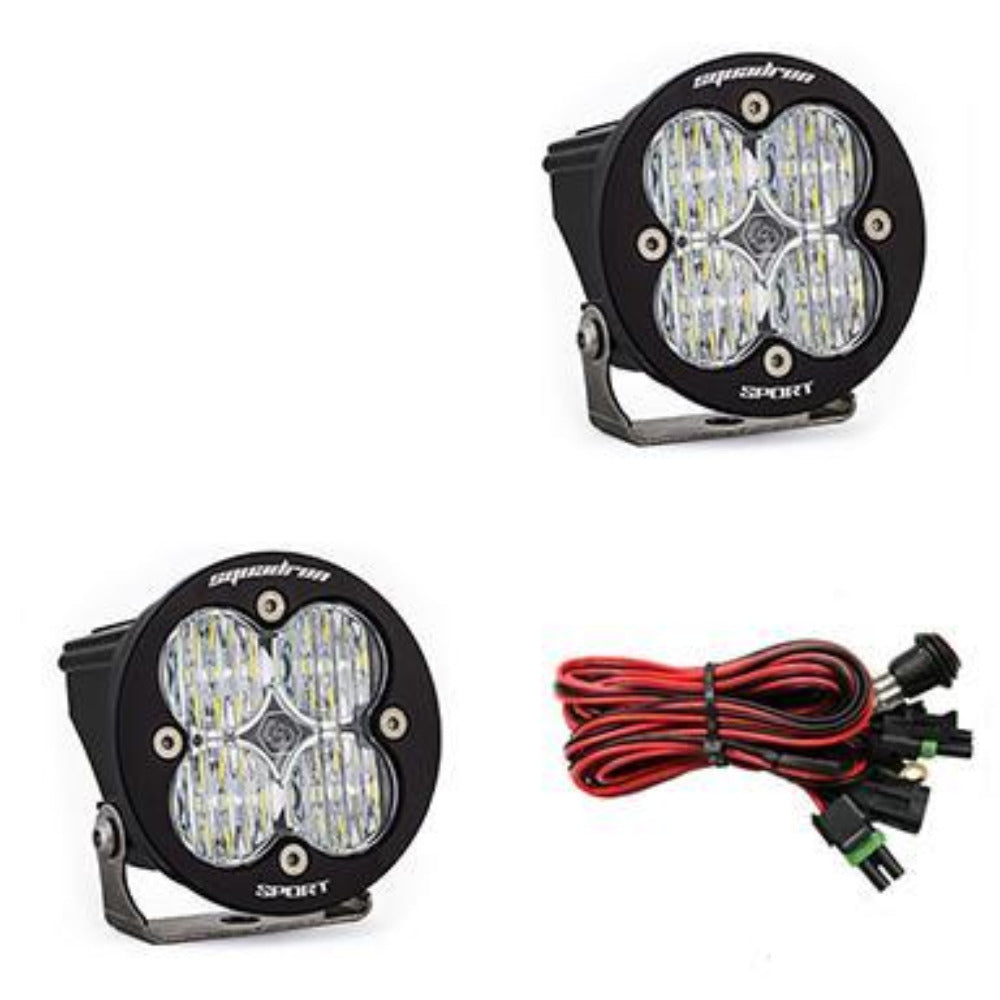 Squadron Sport-R LED Light | Pair Lighting Baja Designs Clear Wide Cornering Display of Included Parts