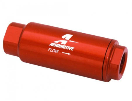 100 Micron Red Fuel Filter with 3/8 NPT Ports & Stainless Mesh Element Front View