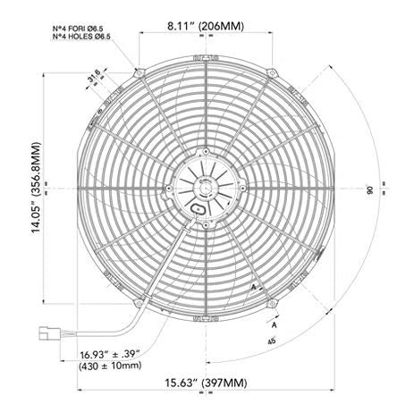 SPAL® 16.00" Inch Electric Fan Puller Style High Performance 2024 CFM 10 Curved Style blades Front View