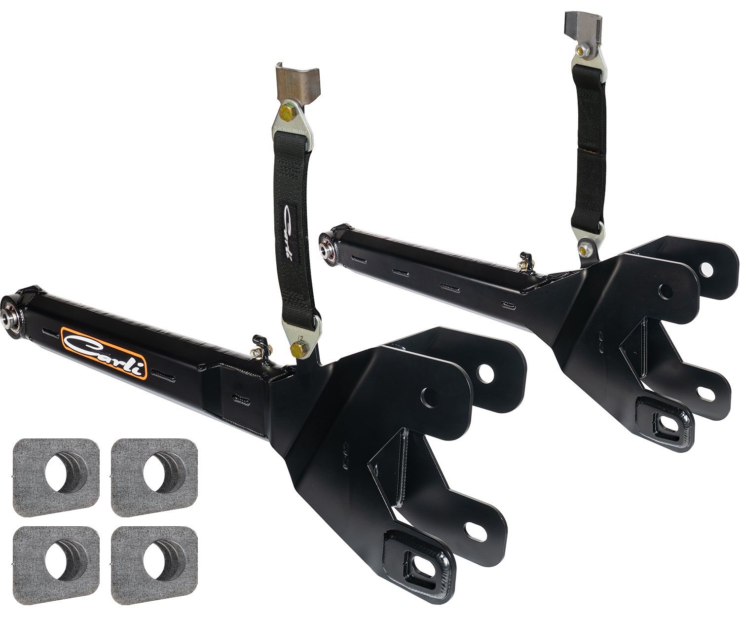 2023-2024 Ford F250/350 Carli Suspension Fabricated Radius Arms for 3.5" Lift Display of Included Parts 