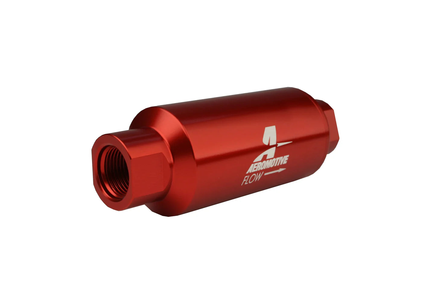 40 Micron Red Fuel Filter with ORB-10 Ports & Stainless Mesh Element Front View