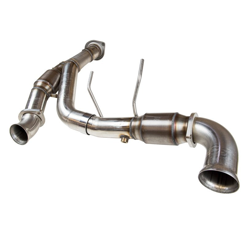 3" SS GREEN Catted Y-Pipe. 2011-2014 F150 5.0L 4V Front View