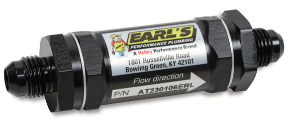 Earl's Fuel Filter w/ Sintered Bronze Element - 35 Micron - 8 AN Male Inlet & Outlet Front View Black