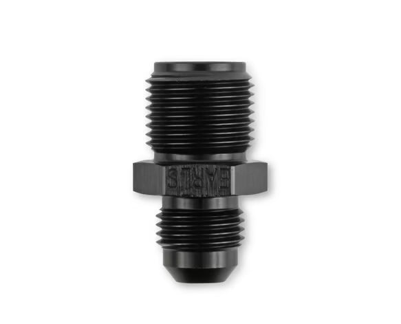 Earl's 5/8"-18 Inverted Flare Male w/ Long Thread to AN -6 Male Adapter Fitting - Black Anodized Aluminum Front View Black
