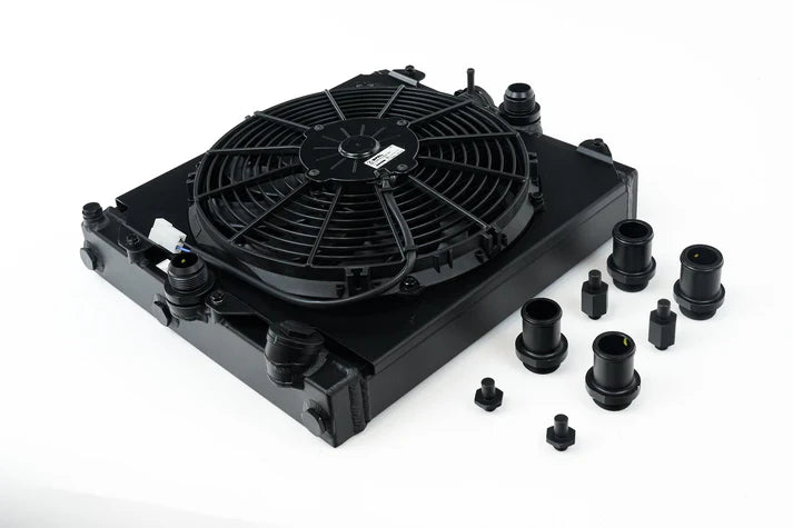 Universal Half Radiator - Evo 7/8/9 / 92-00 Civic - w/ SPAL Fan & Shroud Front View