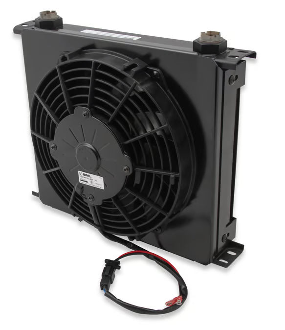 Earl's UltraPro Oil Cooler w/ Fan Pack - 34 Rows - Wide Cooler Front View Black