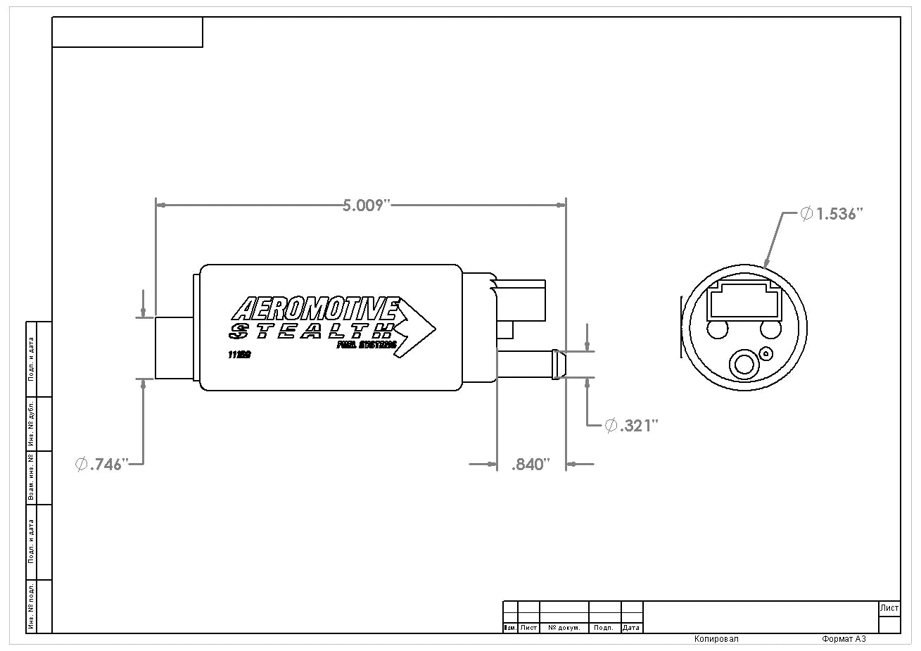 340 LPH In-Tank Fuel Pump, GM Style Inlet