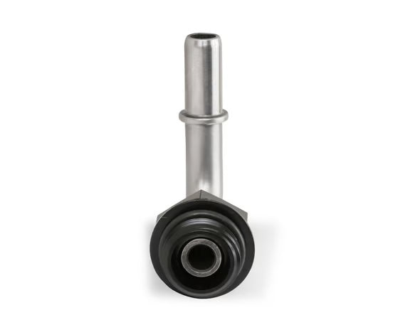 Earl's Fuel Rail & Fuel Module Quick Connect -8 AN O-Ring Port Male to 3/8" Tube Front View Silver
