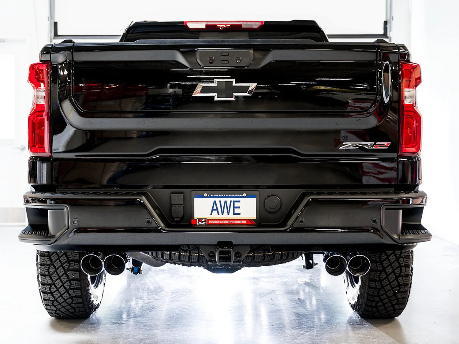 AWE 0FG Exhaust Suite for the 4th Gen Silverado ZR2 / Sierra AT4X Front View