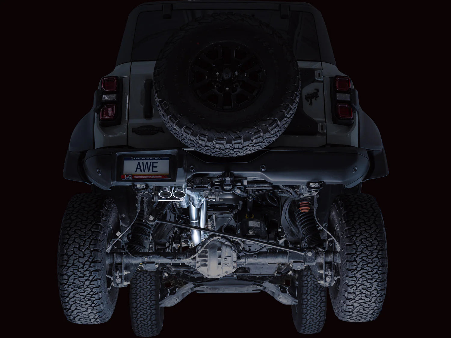 SWITCHPATH EXHAUST FOR THE 22-24 FORD BRONCO RAPTOR Display on Vehicle (Bottom View)