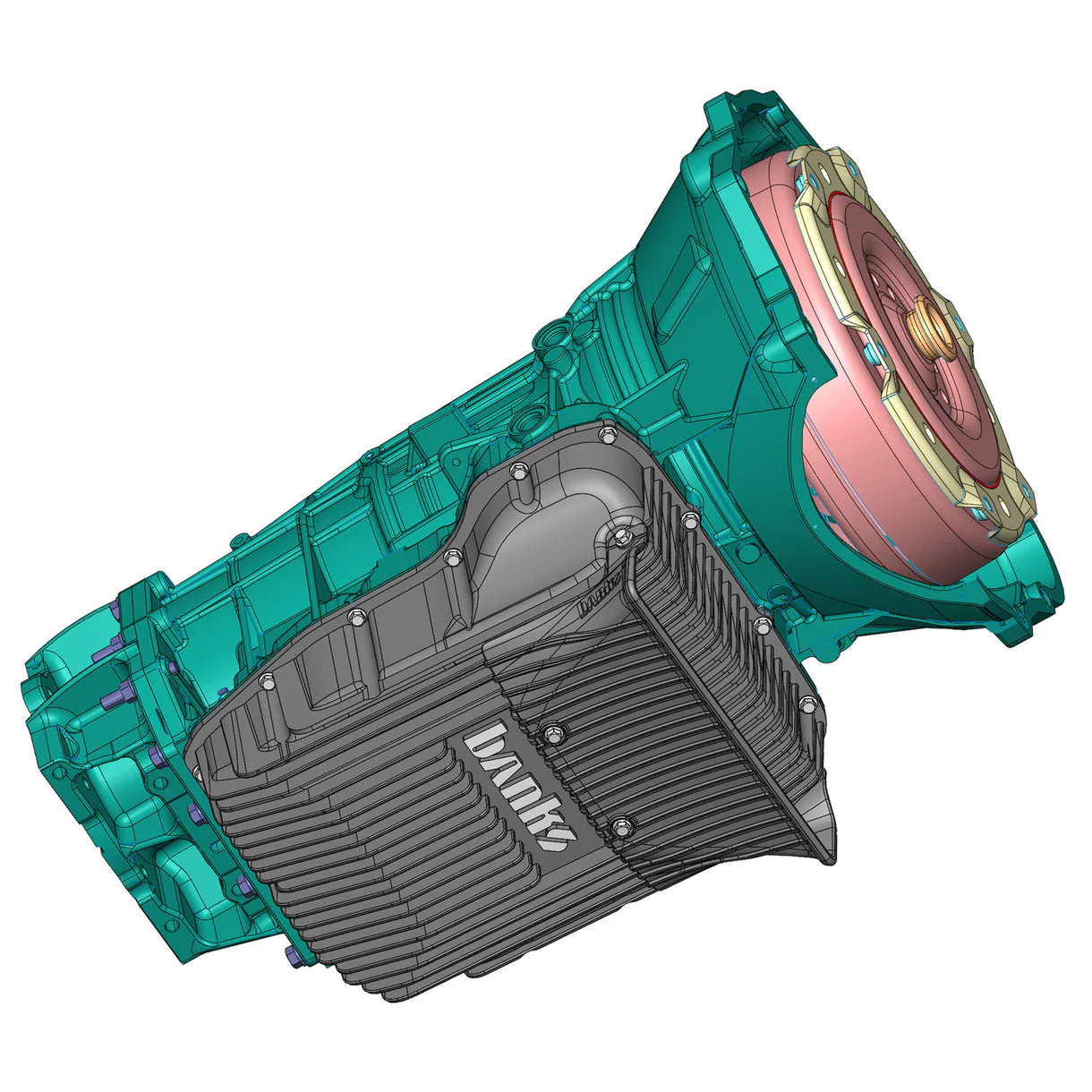 2007.5-2024 RAM 2500/3500 6.7L with 68RFE 6-speed transmission Excludes high output 6.7L Cummins Ram-Air Transmission Pan Front View