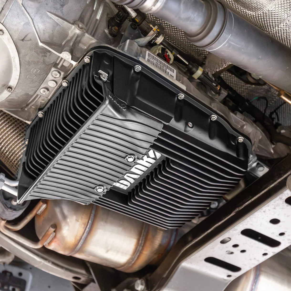 2007.5-2024 RAM 2500/3500 6.7L with 68RFE 6-speed transmission Excludes high output 6.7L Cummins Ram-Air Transmission Pan Front View