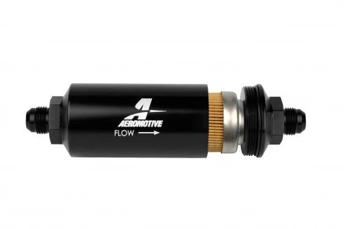 10 Micron Black Fuel Filter with Male AN-08 Ports & Cellulose Element Front View