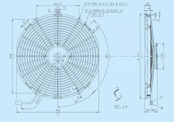 SPAL® 16.00" Inch Electric Fan Puller Style Medium Profile 1604 CFM 10 Straight Style blades Front View