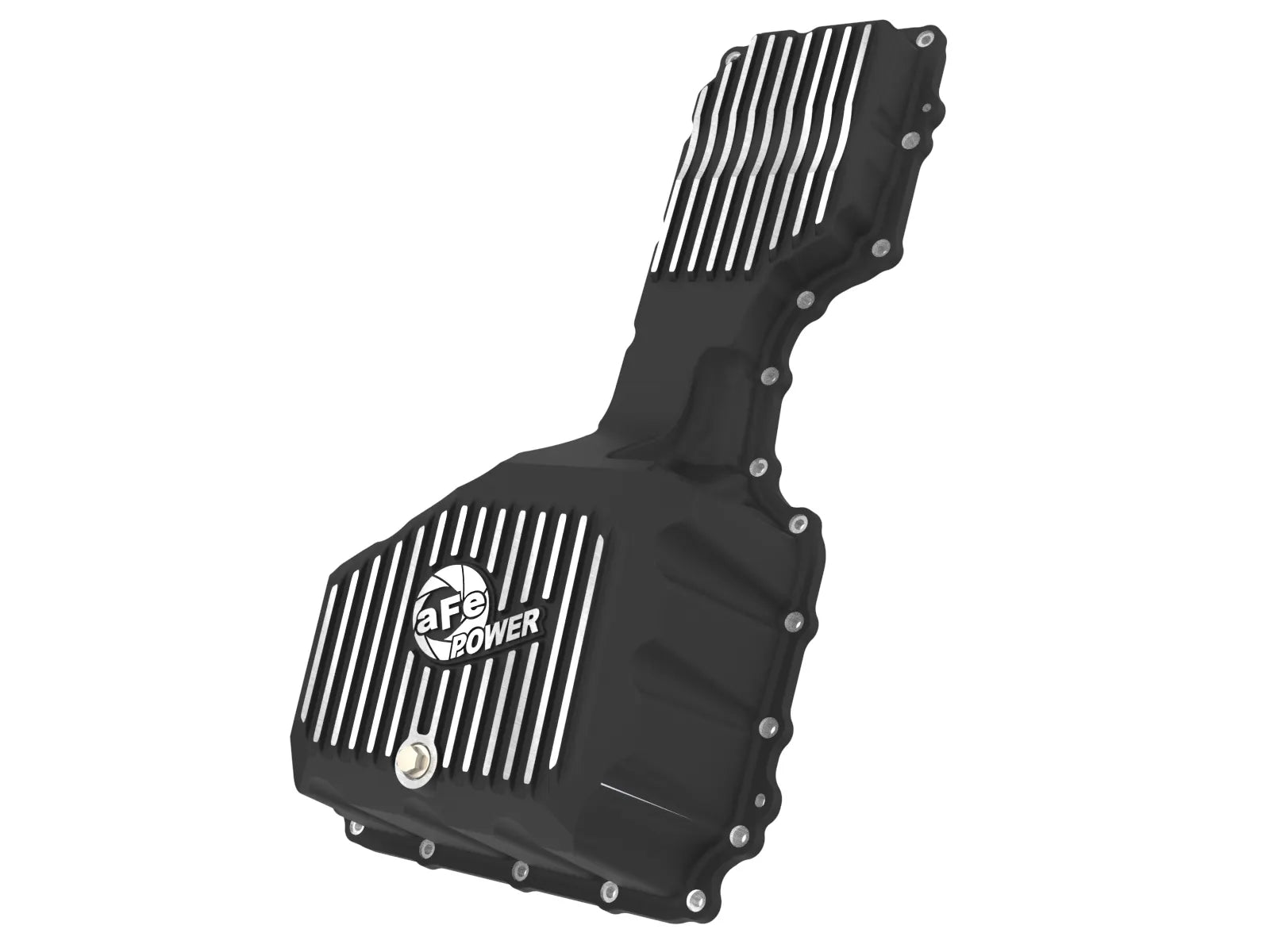 aFe POWER Pro Series Engine Oil Pan Black w/ Machined Fins GM Diesel Trucks 17-19 V8-6.6L (td) L5P Front View Black