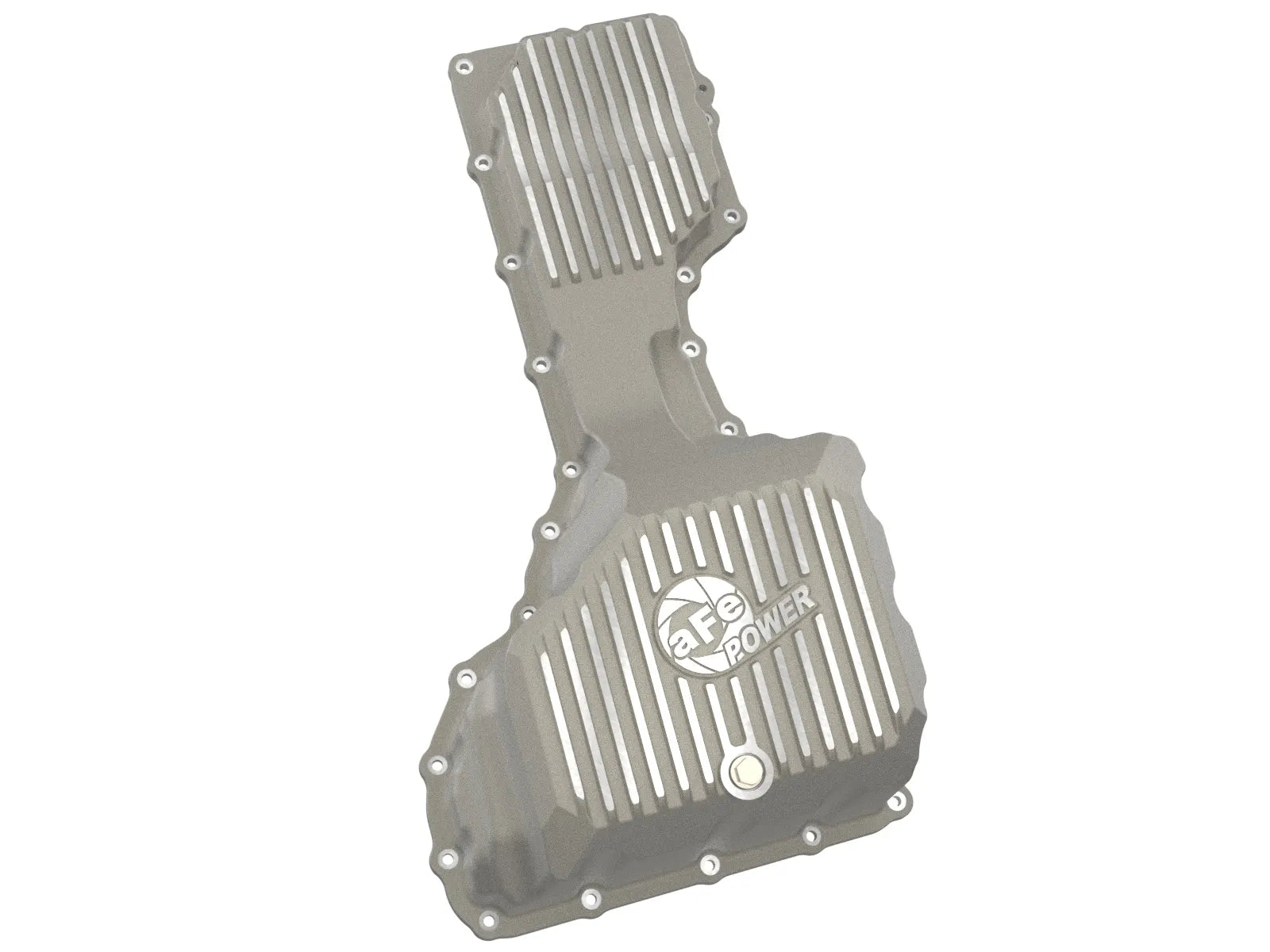 aFe POWER Pro Series Engine Oil Pan Black w/ Machined Fins GM Diesel Trucks 20-25 V8-6.6L (td) L5P Front View Silver